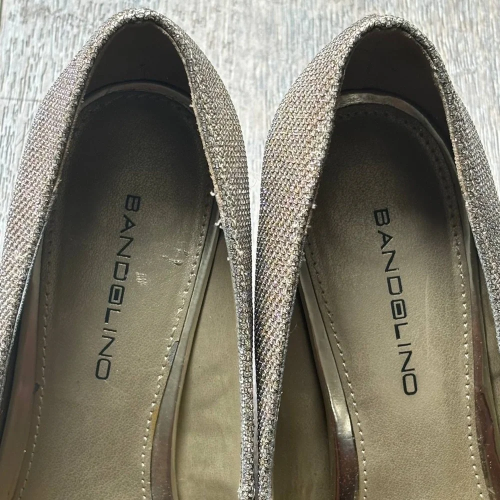 Bandolino‎ Gold/Silver Glitter Sparkly Peep Toe Pumps Women's 5.5 M Heeled Shoes